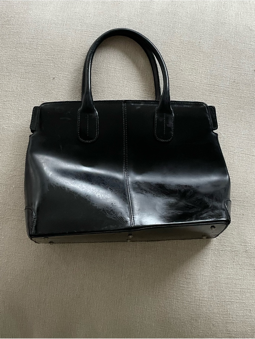 Vintage Cristian Classic Black Leather Satchel Handbag